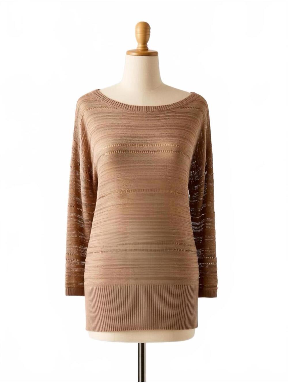 Cache Beige Metallic Lightweight Sweater Large